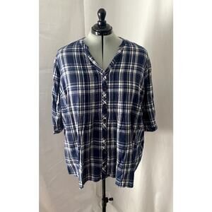 Catherines Blue Plaid Cotton Blend Blouse  Size 3xPetites